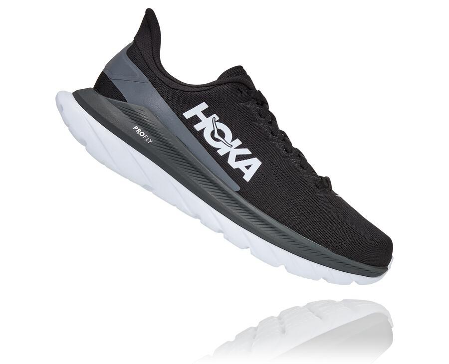 Running Shoes Mens - Hoka One One Mach 4 - Black/White - MFOHTPY-93